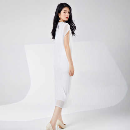 Fairy women's dress summer female gentle mesh double breathable white simple fashion pleated medium and long skirt