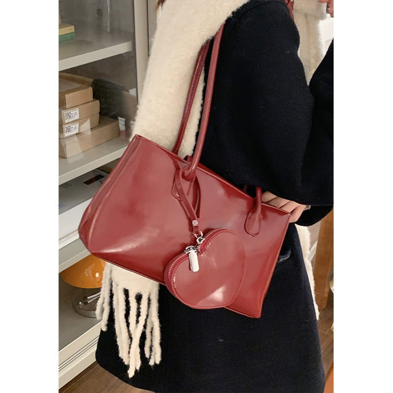 MAOXIANGSHOP 2025 Red Bridal Wedding Bag Love Earphone Bag 2025 New Large Capacity Long Handle Shoulder Bag Retro Hot Tote Bag