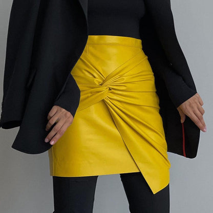 maoxiangshop concert outfit dress to impress Women's Clothing 2024 Autumn and Winter New Street Fashion Pleated Hip Skirt Leather Skirt