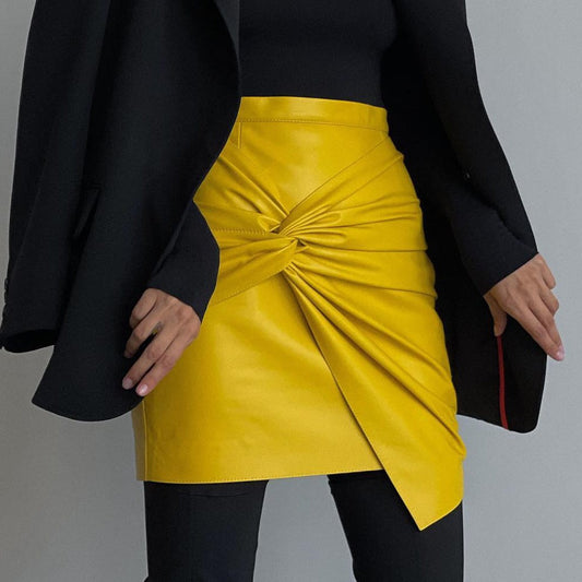 maoxiangshop concert outfit dress to impress Women's Clothing 2024 Autumn and Winter New Street Fashion Pleated Hip Skirt Leather Skirt