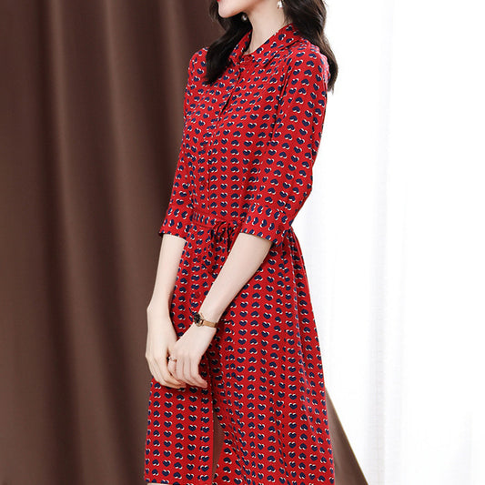 2025 Mulberry silk red dress, love  polka dot double crepe silk dress  summer new thin women's clothing