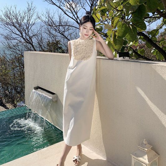 2025 Summer new sleeveless dress women's  temperament high-end seaside travel vacation skirt beach skirt vest skirt