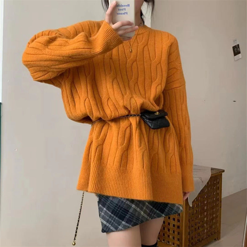 maoxiangshop dti outfits round Neck Sweater Women's Autumn Thickened Twist Internet Celebrity Sweater Ins Trendy Fashion Loose Solid Color Bottoming Sweater
