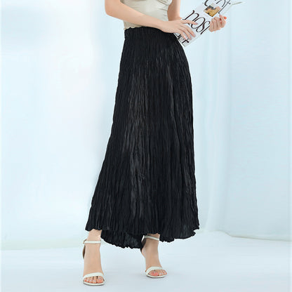 Design skirt women's high waist and thin big swing skirt autumn new fashion long pleated skirt high feeling skirt