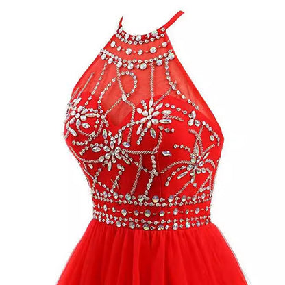 maoxiangshop-shop dresses Slim-Fit Small Dress Halter Short Bridal Wedding Dress Banquet Evening Dress Lace New Red Women