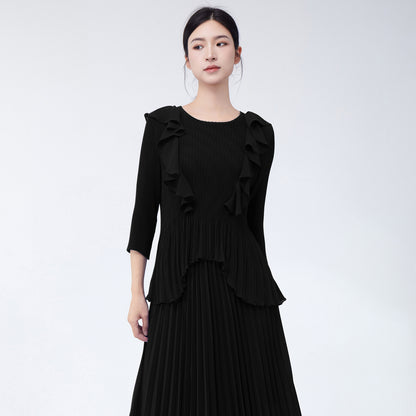 Women's fashionable Popular style top summer new high-end ruffle edge irregular versatile pleated chiffon shirt T-shirt