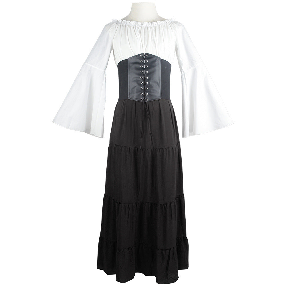 maoxiangshop group halloween costumes New Party Bell Sleeve Long Sleeve Dress Cos Women Renaissance Medieval Clothing