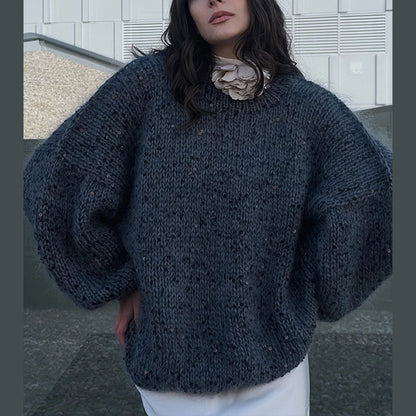 MAOXIANGSHOP 2025 Fashion sequined mohair sweater 2023  New new product loose round neck lantern sleeve pullover knitted sweater