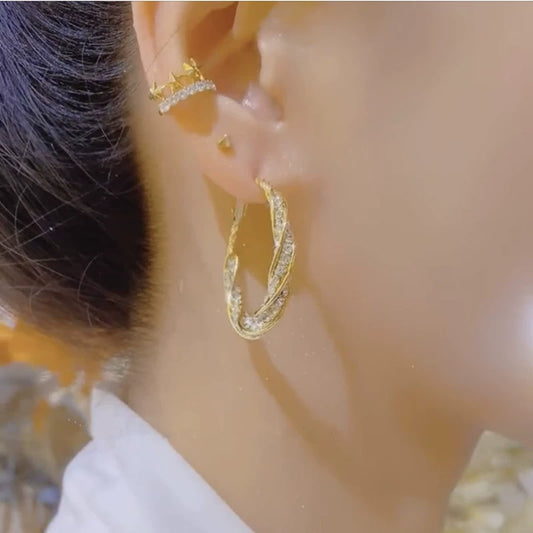 Fashion temperament Hong Kong style large circle earrings light luxury high sense silver needle circle zircon earrings personality exaggerated earrings