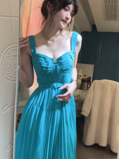 Mao Xiaotong of the same style] Design sense  elegant waist dating dress suspender dress  spring and summer new