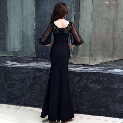 Black evening dress dress women's  new banquet noble aura queen dress fishtail temperament high-end and thin