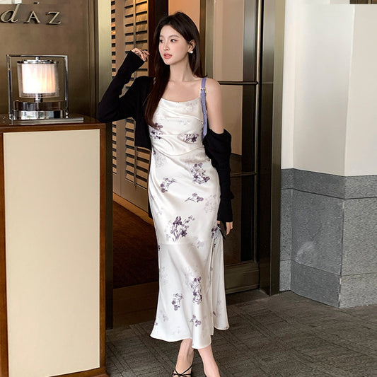2025 Spring New Temperament High Waist Suspender Dress Sub-print Pure Desire Holiday Dress Women 88193