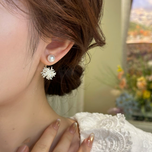 925 silver needle earrings, light luxury zircon fireworks pearl earrings, women's niche design sense and temperament, a two-wear earring.