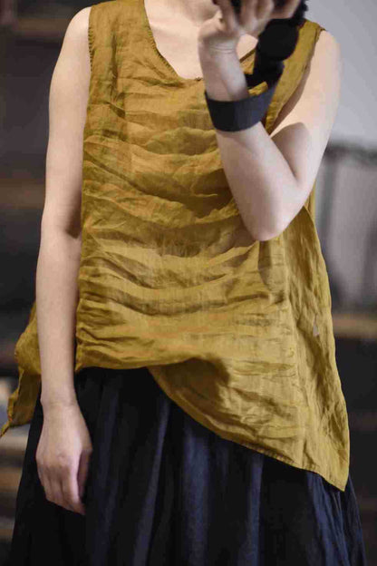 2025 23/3 minor, literary and simple spring and summer ramie light hand-sewn thread pullover vest