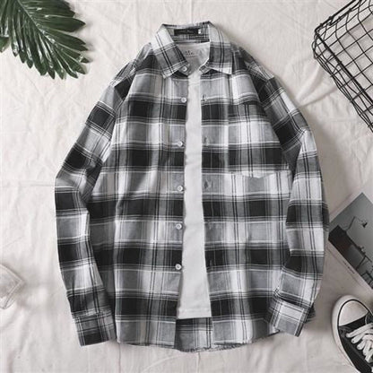 maoxiangshop-shop men fall outfits casual Colorful Plaid Couple Plaid Shirt Coat Long-Sleeved Shirt Youth Korean Casual Student Handsome Men's Shirt