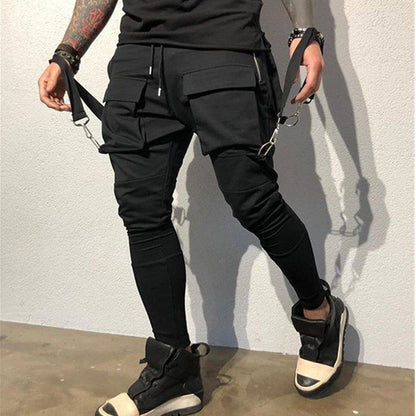 maoxiangshop-shop picture day outfit Men's Multi-Pocket Drawstring Casual Trousers Men's Autumn New Overalls Men's High Street Hip Hop Book Bag Trousers