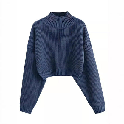 maoxiangshop fall outfits women Retro Knitted Soft Glutinous Loose Undershirt Solid Color Half Turtleneck Pullover Gentle Style Women's Clothing