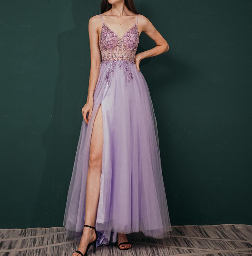 maoxiangshop pop culture dress to impress Heavy Industry Beaded Crystal Ball Gown 2024 New Autumn and Winter Strap Long Sexy Tulle V-neck Evening Gown