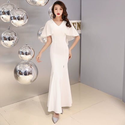 White evening dress dress women  new banquet aura queen noble fishtail dress long celebrity temperament
