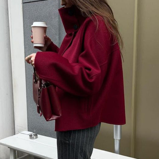 maoxiangshop fall outfits 2024 -Solid Color Stand Collar Button Woolen Coat Fashion Women's Autumn and Winter Fashion Fashion Commuter Coat