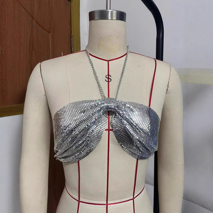 2025 Q4992Y  New new rhinestone inlaid diamond cloth metal chain sexy neck top chest vest real shot