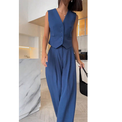 maoxiangshop Business Casual Outfits Woman Women's Spring New V-neck Sleeveless Vest Draping Wide Leg Suit Pants Casual Suit