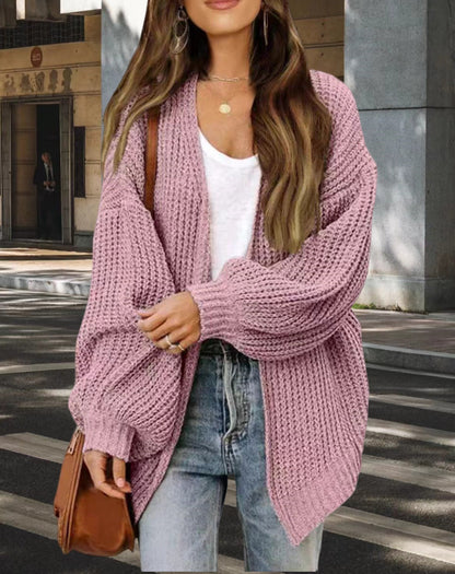 maoxiangshop-shop fall fashion Women's 2024 New Fashion Lantern Sleeve Sweater Women's Coat Thick Wool Pocket Knitted Cardigan