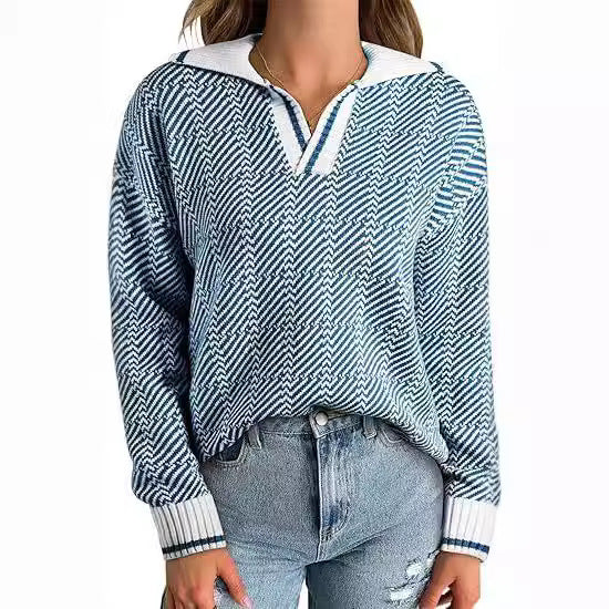 maoxiangshop 2000s fashion 2024 Autumn and Winter Knitted Pullover Lapel Women's Clothing New Hot Selling TK Hot Selling Retro Pattern