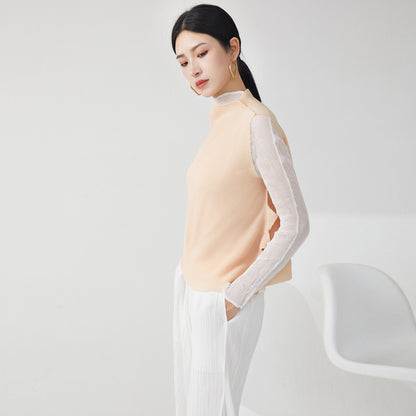 2025 Early autumn high-end top temperament semi-turtleneck irregular vest design niche versatile  T-shirt