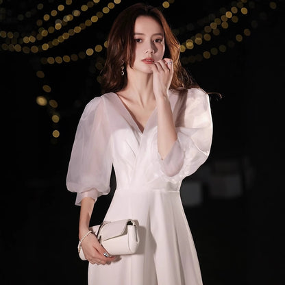 2025 White evening dress skirt women's light luxury niche high-end banquet socialite noble and elegant temperament annual meeting host birthday