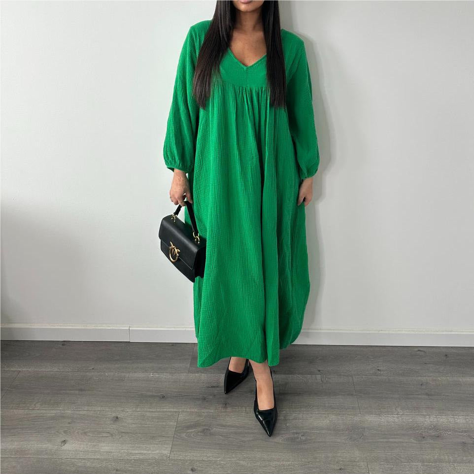 maoxiangshop outfit inspo 24 Summer and Autumn New Women's Dress Solid Color Long Sleeve Loose Casual Women's V-neck Dress