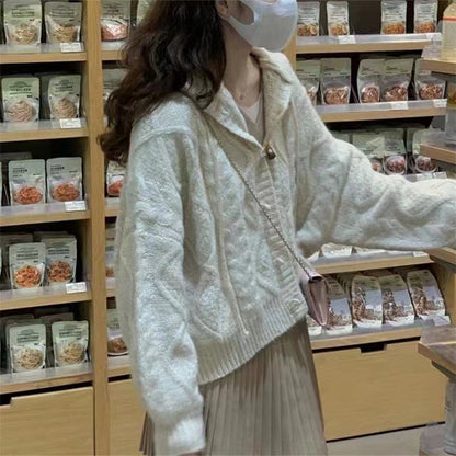 college fall outfits Hooded Horn Buckle Knitted Cardigan Coat Autumn Loose Outer Wear New Design Sense Lazy Style Sweater for Women