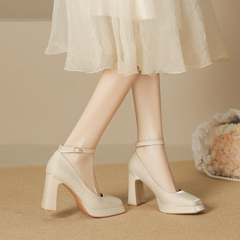 2025 8126-1 Suede Mary Jane Shoes Women's 2025 Women's Winter New Square Head Thick Heel Single Shoes Waterproof Table High Heels Women