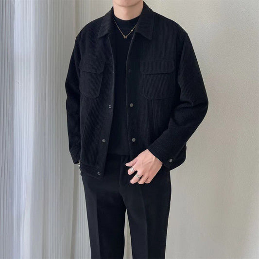 maoxiangshop-shop men fall outfits Corduroy Jacket Men's Spring and Autumn Korean Style Trendy Handsome Workwear Lapel Short Loose Jacket Men's Autumn Clothing