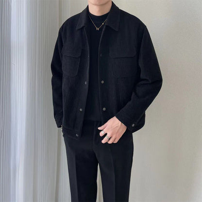 maoxiangshop-shop men fall outfits Corduroy Jacket Men's Spring and Autumn Korean Style Trendy Handsome Workwear Lapel Short Loose Jacket Men's Autumn Clothing
