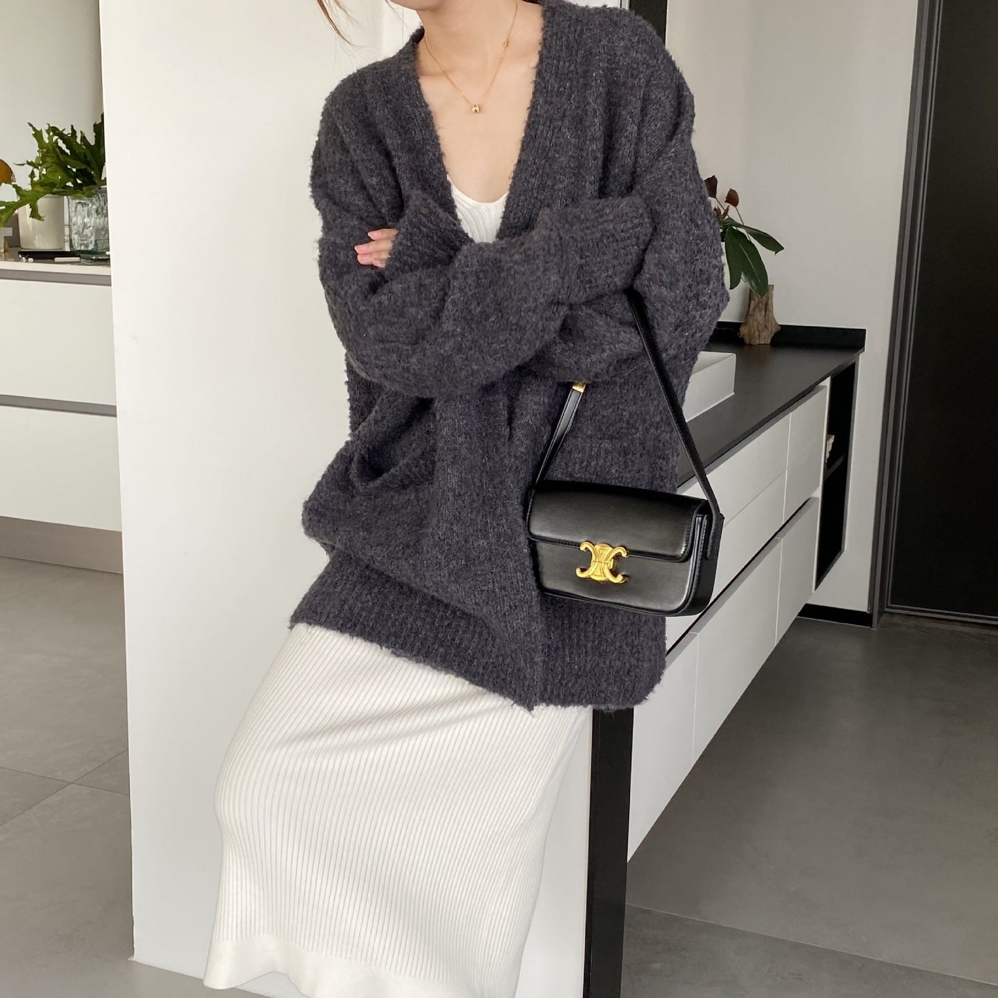 maoxiangshop discover style ideas Women's V-neck Cardigan Coat, Long Sleeve Loose Wool Lazy Sweater