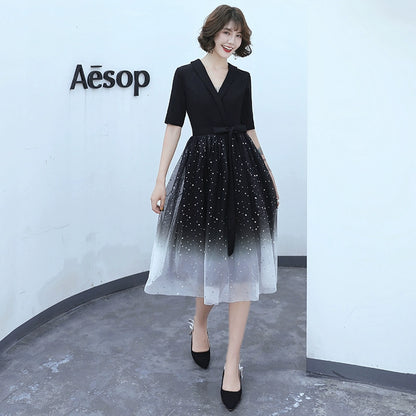 Banquet small evening dress women  new temperament small people can usually wear birthday party medium and long dresses