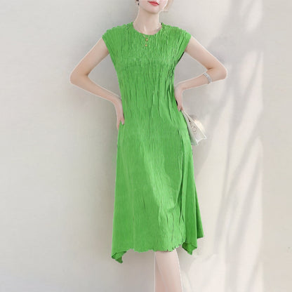 Women's new dress, high-end summer new round neck sleeveless medium and long A-shaped skirt, thin skirt
