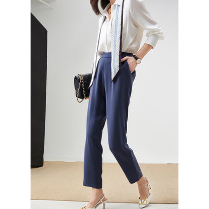 2025 Heavy 32 mmi silk! Drape straight-leg pants, casual nine-point pants  spring workplace commute blue