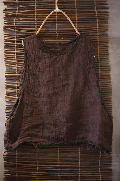 2025 22/3 first bud, spring literary and retro texture linen rough edge loose pullover and vest