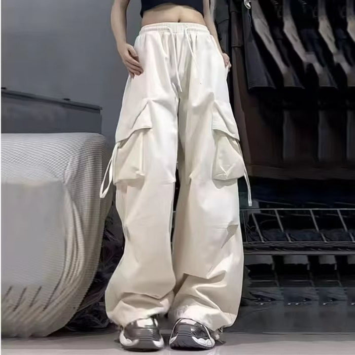 maoxiangshop-shop outfit ideas for school American Retro Overalls Women's Summer High Waist Straight Wide Leg Pants Design Loose Casual Mopping Pants