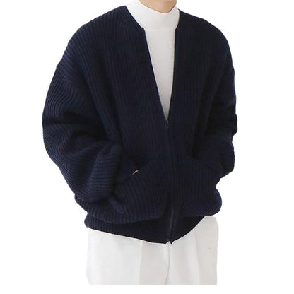 maoxiangshop-shop streetwear men outfits Solid Color round Neck Knitted Cardigan Coat Men's 2024 Autumn and Winter Fashion Youth Trendy All-Match Casual plus Size Top