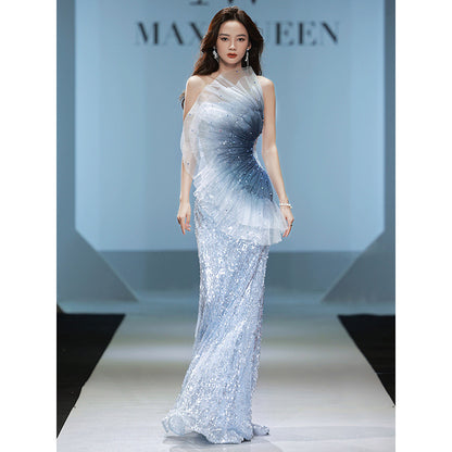 Banquet evening dress women's 2025 new elegant temperament annual meeting host tube top fishtail catwalk performance dress