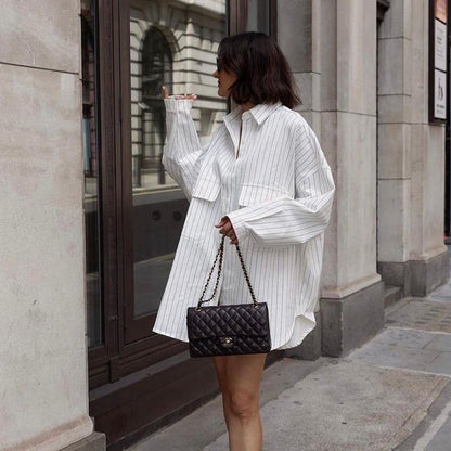 maoxiangshop 2000s fashion New Autumn Lapel Long Sleeve Striped Shirt Coat Fashionable Loose Casual Shirt for Women