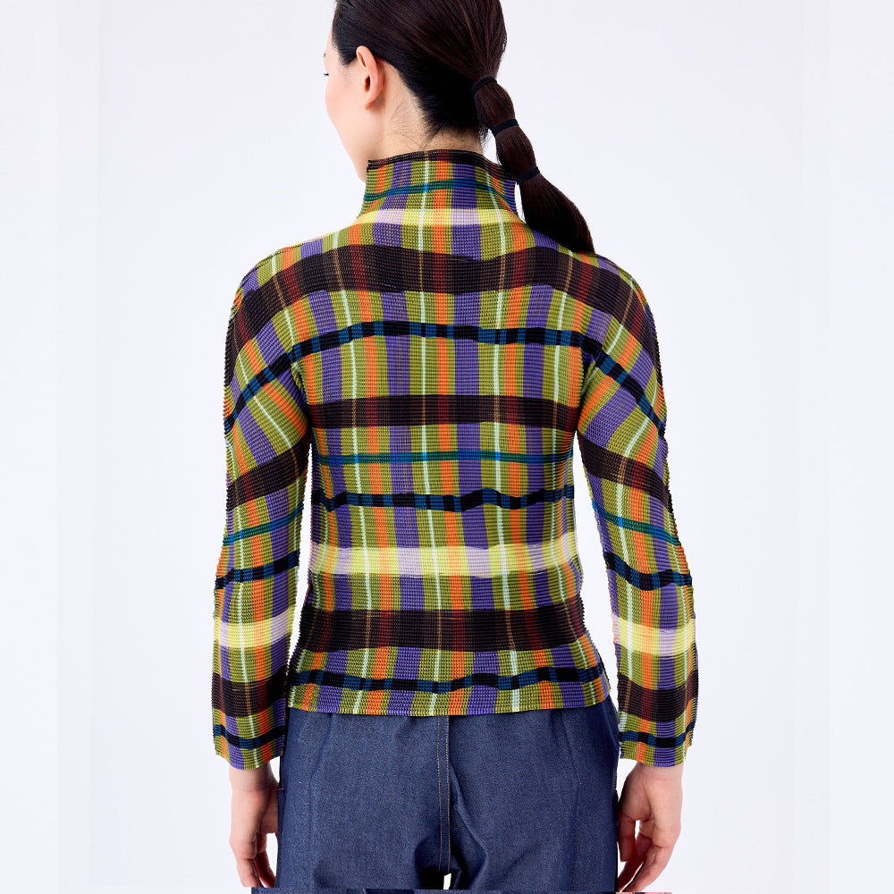 2025 Plaid clothes women's autumn and winter counter quality bottoming shirt long sleeve inner pullover commuter  T-shirt top