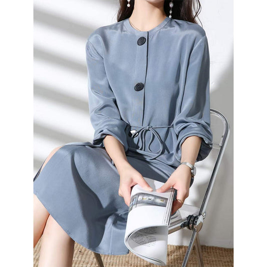 2025 Satin streamer silk dress heavy mulberry silk high-end summer wear  women's new skirt summer long sleeves