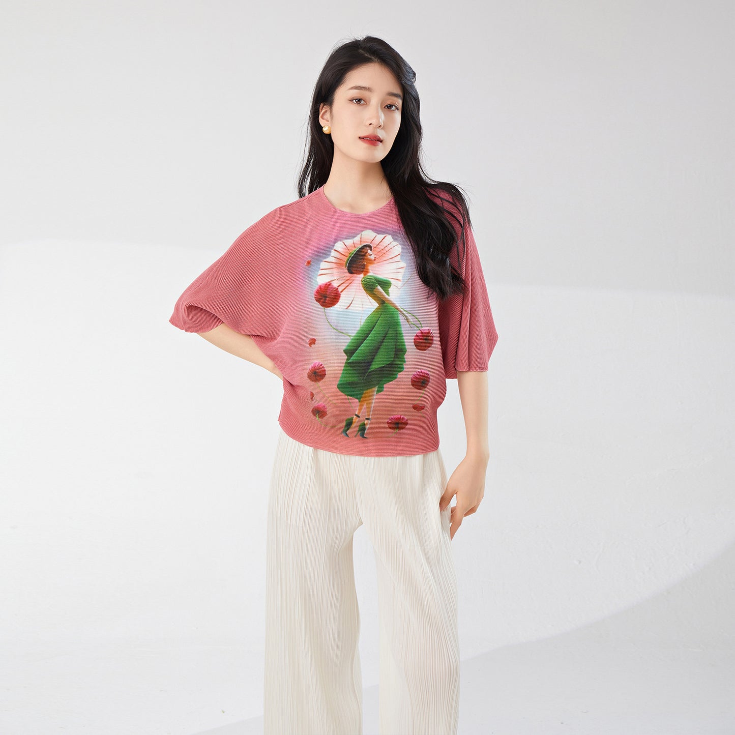 2025 Large size women's summer women's top bat sleeve loose fashion versatile jumper meat cover thin  T-shirt