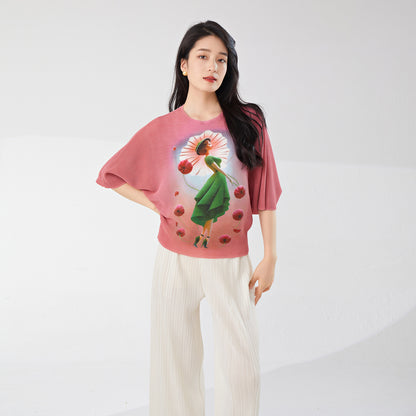2025 Large size women's summer women's top bat sleeve loose fashion versatile jumper meat cover thin  T-shirt
