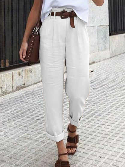 maoxiangshop outfit ideas Spring and Autumn New Women's Pants Cotton and Linen Solid Color Fashion Daily Side Pocket Button Straight High Waist Casual Trousers