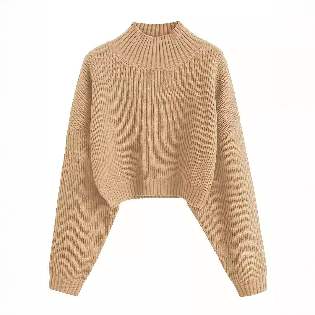 maoxiangshop fall outfits women Retro Knitted Soft Glutinous Loose Undershirt Solid Color Half Turtleneck Pullover Gentle Style Women's Clothing